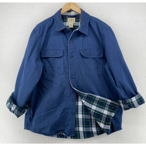 LL BEAN Shirt Mens L Flannel Lined Hurricane Traditional Fit Shacket Cotton Blue